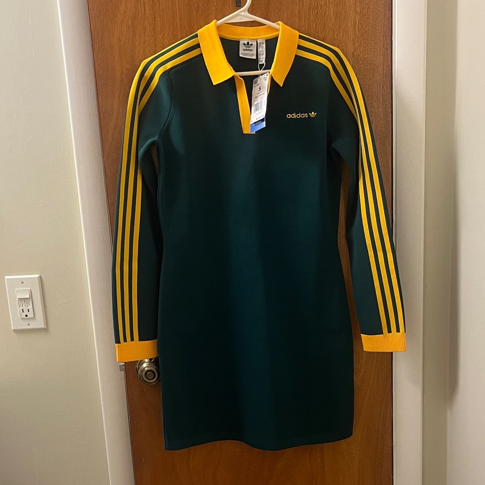 Adidas Polo Dress Green with Yellow Stripes